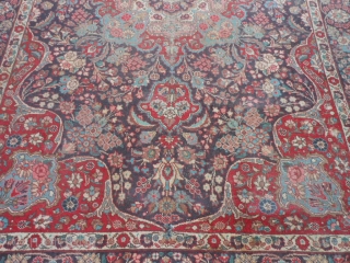 Persian Tabriz, early 20th century, 7-6 x 11-0 (2.29 x 3.35), rug has been washed, no hard spots or rot or smells, minor end loss one end, wear, 2" hole, red dye  ...