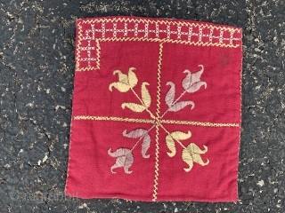 Afghan purse,  early 20th century,  6” x 6” (15 x 15),  both sides different,  cotton/silk,  plus shipping.
           