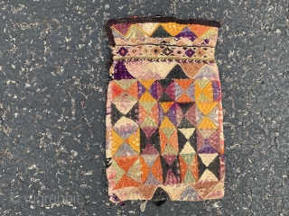 Uzbek purse,  early 20th century,  5” x 8” (13 x 20), both sides different, some fading,  cotton/silk, plus shipping.           
