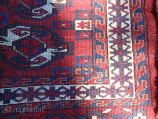  Yomud Chuval, early 20th century, 2-6 x 3-11 (.76 x 1.19), very good condition, full pile, rug was hand washed, fine weave, plus shipping.        