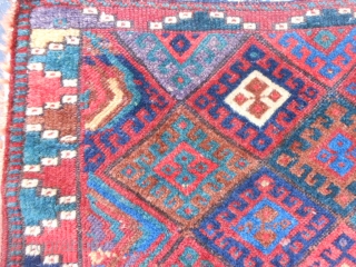 Persian Jaf Kurd bag, late 19th century, 2-6 x 3 (.76 x .91), saturated colors, good pile, rug was hand washed, one inch hole, 6 tiny holes, no rot, super purple, plus  ...