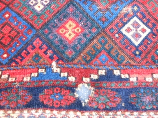 Persian Jaf Kurd bag, late 19th century, 2-6 x 3 (.76 x .91), saturated colors, good pile, rug was hand washed, one inch hole, 6 tiny holes, no rot, super purple, plus  ...