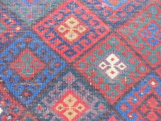 Persian Jaf Kurd bag, late 19th century, 2-6 x 3 (.76 x .91), saturated colors, good pile, rug was hand washed, one inch hole, 6 tiny holes, no rot, super purple, plus  ...