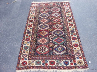 Caucasian Kuba/Shirvan, late 19th century, 3-11 x 6-2 (1.19 x 1.88), Moghan design, rug was hand washed, original ends, saturated colors, super green and purple, good pile, missing outer minor guard border  ...