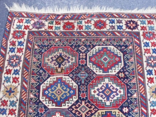 Caucasian Kuba/Shirvan, late 19th century, 3-11 x 6-2 (1.19 x 1.88), Moghan design, rug was hand washed, original ends, saturated colors, super green and purple, good pile, missing outer minor guard border  ...