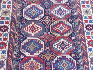 Caucasian Kuba/Shirvan, late 19th century, 3-11 x 6-2 (1.19 x 1.88), Moghan design, rug was hand washed, original ends, saturated colors, super green and purple, good pile, missing outer minor guard border  ...