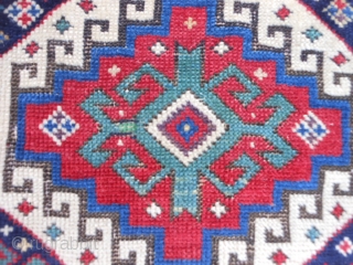 Caucasian Kuba/Shirvan, late 19th century, 3-11 x 6-2 (1.19 x 1.88), Moghan design, rug was hand washed, original ends, saturated colors, super green and purple, good pile, missing outer minor guard border  ...