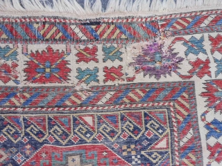 Caucasian Kuba/Shirvan, late 19th century, 3-11 x 6-2 (1.19 x 1.88), Moghan design, rug was hand washed, original ends, saturated colors, super green and purple, good pile, missing outer minor guard border  ...