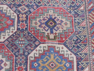 Caucasian Kuba/Shirvan, late 19th century, 3-11 x 6-2 (1.19 x 1.88), Moghan design, rug was hand washed, original ends, saturated colors, super green and purple, good pile, missing outer minor guard border  ...