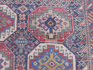 Caucasian Kuba/Shirvan, late 19th century, 3-11 x 6-2 (1.19 x 1.88), Moghan design, rug was hand washed, original ends, saturated colors, super green and purple, good pile, missing outer minor guard border  ...