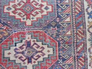 Caucasian Kuba/Shirvan, late 19th century, 3-11 x 6-2 (1.19 x 1.88), Moghan design, rug was hand washed, original ends, saturated colors, super green and purple, good pile, missing outer minor guard border  ...