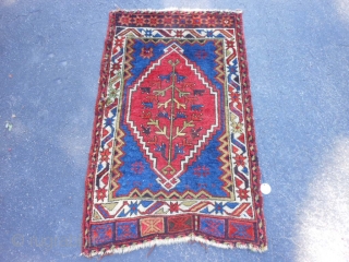 Turkish Bergamo Yastick, late 19th century, 2 x 3-3 (.61 x .99), rug was hand washed, floppy handle, good pile, browns browns oxidized, 6 small holes/tears on weak left edge, end loss  ...