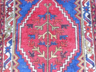 Turkish Bergamo Yastick, late 19th century, 2 x 3-3 (.61 x .99), rug was hand washed, floppy handle, good pile, browns browns oxidized, 6 small holes/tears on weak left edge, end loss  ...