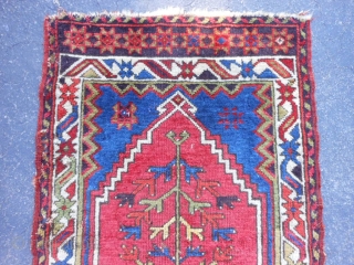 Turkish Bergamo Yastick, late 19th century, 2 x 3-3 (.61 x .99), rug was hand washed, floppy handle, good pile, browns browns oxidized, 6 small holes/tears on weak left edge, end loss  ...