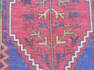 Turkish Bergamo Yastick, late 19th century, 2 x 3-3 (.61 x .99), rug was hand washed, floppy handle, good pile, browns browns oxidized, 6 small holes/tears on weak left edge, end loss  ...