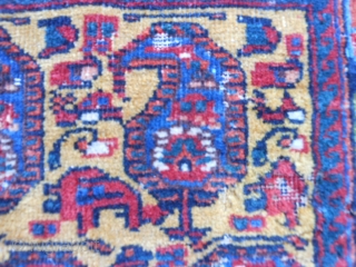 Persian Afshar Bag face, late 19th century, 1-7 x 1-8 (.48 x .51), rug was hand washed, saturated colors, great orange, green, gold, floppy handle, slight moth damage, 2 inch soumac piece  ...