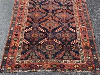 Persian Heriz,  late 19th century,  4-7 x 6-10 (140 x 208),  rug was washed,  end guard borders loss, side bindings need work,  browns oxidized,  wear,   ...