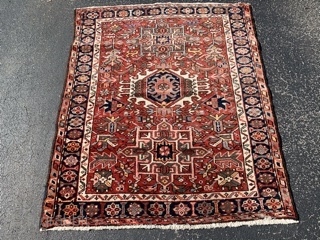 Persian Karaja,  early 20th century,  3-9 x 4-4 (114 x 132),  very good condition,  full pile,  rug was washed,  plus shipping.      