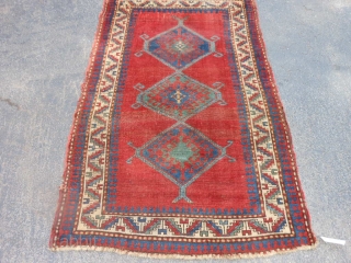 Caucasian Kazak,  3-5 x 5-7 (1.04 x 1.70),  late 19th century,  even wear,  missing part of candy cane border on both ends,  both ends overcast, this rug  ...