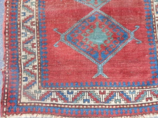 Caucasian Kazak,  3-5 x 5-7 (1.04 x 1.70),  late 19th century,  even wear,  missing part of candy cane border on both ends,  both ends overcast, this rug  ...