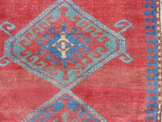 Caucasian Kazak,  3-5 x 5-7 (1.04 x 1.70),  late 19th century,  even wear,  missing part of candy cane border on both ends,  both ends overcast, this rug  ...