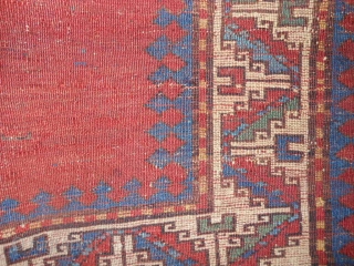 Caucasian Kazak,  3-5 x 5-7 (1.04 x 1.70),  late 19th century,  even wear,  missing part of candy cane border on both ends,  both ends overcast, this rug  ...