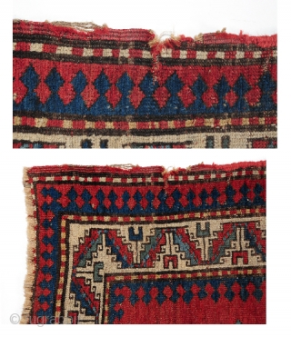 Caucasian Kazak,  3-5 x 5-7 (1.04 x 1.70),  late 19th century,  even wear,  missing part of candy cane border on both ends,  both ends overcast, this rug  ...