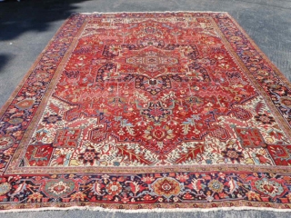 Persian Heriz, circa 1920, 9-9 x 12-7 (2.97 x 3.84), very good condition, original edges and ends, ends have been overcast, rug is clean, great size - small 10 x 13, good  ...