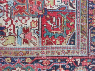 Persian Heriz, circa 1920, 9-9 x 12-7 (2.97 x 3.84), very good condition, original edges and ends, ends have been overcast, rug is clean, great size - small 10 x 13, good  ...