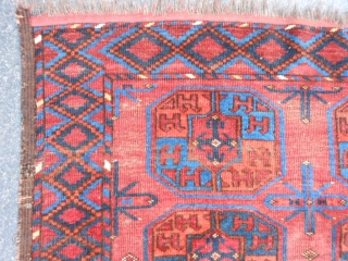 Turkman Ersari, late 19th century, 3-4 x 4-11 (1.02 x 1.50), good condition, rug was hand washed, great blues, wear, part of kilim ends, original cord edges, rug looks darker in person,  ...