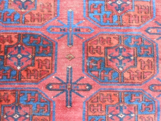 Turkman Ersari, late 19th century, 3-4 x 4-11 (1.02 x 1.50), good condition, rug was hand washed, great blues, wear, part of kilim ends, original cord edges, rug looks darker in person,  ...