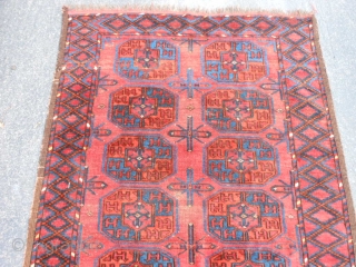 Turkman Ersari, late 19th century, 3-4 x 4-11 (1.02 x 1.50), good condition, rug was hand washed, great blues, wear, part of kilim ends, original cord edges, rug looks darker in person,  ...