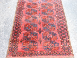 Turkman Ersari, late 19th century, 3-4 x 4-11 (1.02 x 1.50), good condition, rug was hand washed, great blues, wear, part of kilim ends, original cord edges, rug looks darker in person,  ...