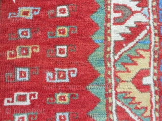 Caucasian Fachralo Kazak, late 19th century, 3-9 x 4-7 (1.14 x 1.40), good condition, rug was hand washed, original ends and edges, slight wear not threadbare, browns oxidized, ends overcast, good floppy  ...