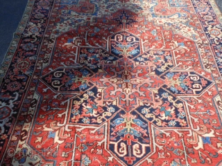 Persian Heriz Goravan, circa 1920, 7-9 x 10-9 (2.36 x 3.28), good condition, rug is clean, ends have been overcast, butter background, slight wear in places.       