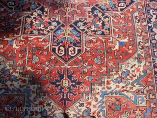 Persian Heriz Goravan, circa 1920, 7-9 x 10-9 (2.36 x 3.28), good condition, rug is clean, ends have been overcast, butter background, slight wear in places.       