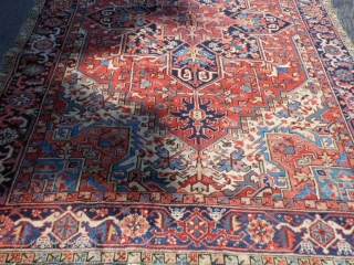 Persian Heriz Goravan, circa 1920, 7-9 x 10-9 (2.36 x 3.28), good condition, rug is clean, ends have been overcast, butter background, slight wear in places.       