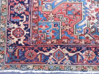 Persian Heriz Goravan, circa 1920, 7-9 x 10-9 (2.36 x 3.28), good condition, rug is clean, ends have been overcast, butter background, slight wear in places.       