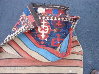 Persian Veramin Kilim bag, late 19th century, 2-1 x 2-4 (.64 x .71), good condition, slit taperstry weave, needs wash, see last pic back was shortened by 2 inches, plus shipping.  