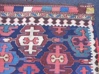 Persian Veramin Kilim bag, late 19th century, 2-2 x 2-2 (.66 x .66), good condition, slit tapestry weave, needs wash, interesting striped back, last pic notice striped back was shorten about 2  ...