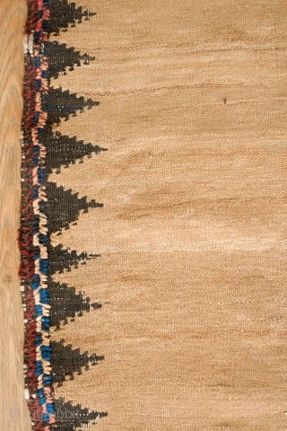 Kordi Sofreh Kilim, Late 19th century.  Camel wool field.  Wonderful workmanship on the ends.  85 x 152 cm            