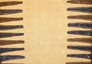 Kordi Sofreh Kilim, Late 19th century. Camel wool field. Wonderful colors on the ends.  Note the areas of wear.  73 x 193 cm        