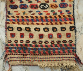 Qashqa'i horse cover, late 19th century. Beautifully saturated naturally dyed motifs. The flaps are different in design from one another. a bit of repiling in the left hand flap visible in the  ...