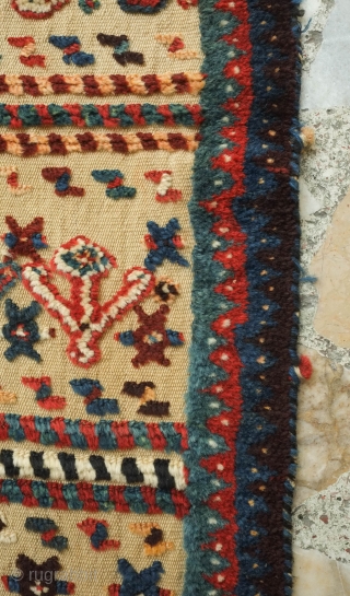 Qashqa'i horse cover, late 19th century. Beautifully saturated naturally dyed motifs. The flaps are different in design from one another. a bit of repiling in the left hand flap visible in the  ...