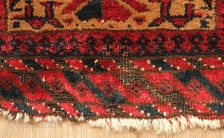 Baluch balisht face, 19th century. Camel wool in the field and two camels on the top and bottom ends flanking the tree of life. Excellent, rich colors and soft wool. 48 x  ...