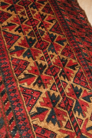 Baluch balisht face, 19th century. Camel wool in the field and two camels on the top and bottom ends flanking the tree of life. Excellent, rich colors and soft wool. 48 x  ...