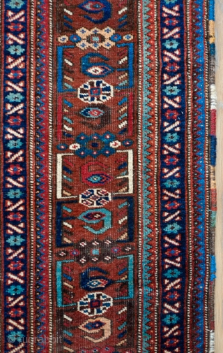 Khamseh Rug, Late 19th/early 20th Century.  Fantastic deep indigo blue ground.  Exceptional border.  Natural colors.  Possibly Arab Jabbareh group but the knots are symmetrical.  171 x 212  ...