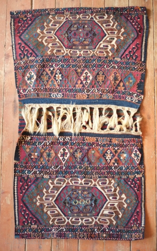 Malatya saddle bag, 3rd to 4th quarter of the 19th century.  Wonderful saturated natural dyes.  Some metallic thread used in small areas.  A couple small areas of repairs.   ...