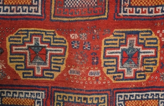 Quchan Kurdish rug, mid-19th century. Possibly earlier.  Generally good condition with a small repair or two.  It has a wild feel.  163 x 362 cm     