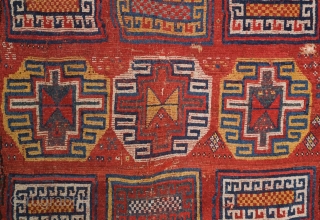 Quchan Kurdish rug, mid-19th century. Possibly earlier.  Generally good condition with a small repair or two.  It has a wild feel.  163 x 362 cm     